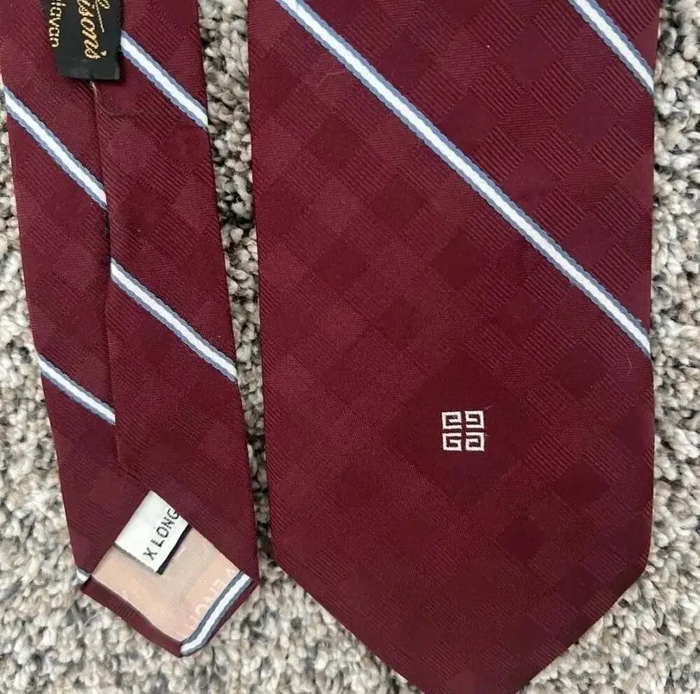 Givenchy Gentlemen Paris Burgundy Striped Silk Tie with 4G Logo